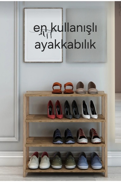 kolay mobilya 4 raflı ahşap ayakkabılık, organizer