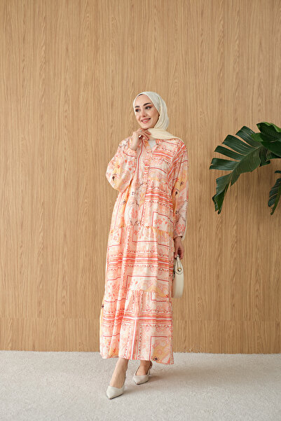 LOCCO Жіноча сукня з етнічним богемним візерунком помаранчевого кольору