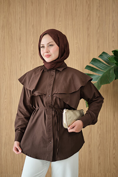 LOCCO Women's Cape Look Shirt Brown