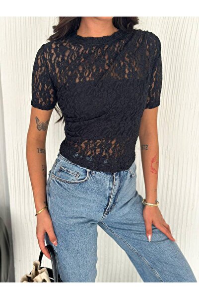 Noa&Noa Γυναικεία μπλούζα με δαντέλα και λεπτομέρεια στον ώμο