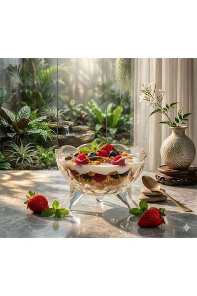 nuvom وعاء زجاجي من هيرينسيا مع قاعدة - طقم وعاء تقديم وتقديم الوجبات الخفيفة...