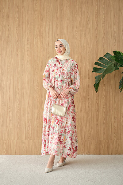 LOCCO Rochie de damă cu model floral vintage, roșu claret