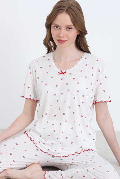 ELİTOL Jacquard Viscose Lace Women's Pajama Set