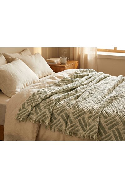 kesenegore Κουβέρτα κρεβατιού 100% βαμβακερή ζακάρ με ψάθινο σχέδιο 8 στρώσεω...