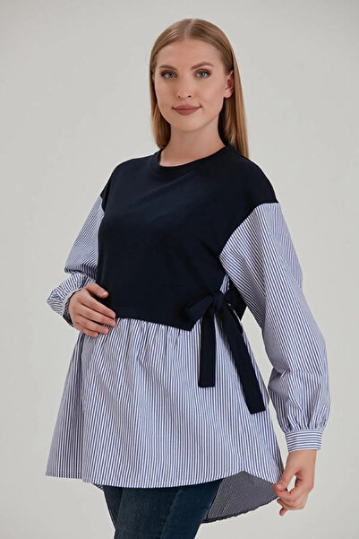 LİYACA Ριγέ χτενισμένη βαμβακερή μπλούζα εγκυμοσύνης