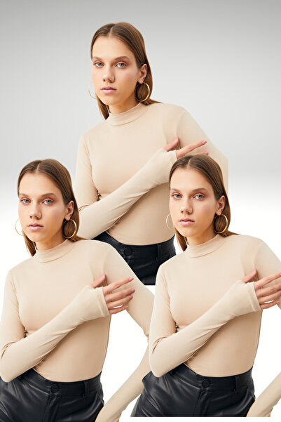 Ladima Women's Cream 3-Piece Body Suit with Finger Detail