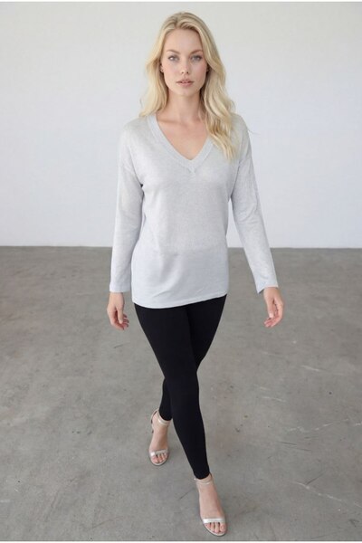 KENZA'A TRİKO V-Neck Transparent Blouse