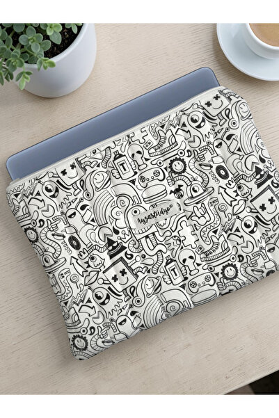 Ayza Stüdyo MacBook Neo Compatible, Doodle Patterned Soft Padded Case (31X24 cm)