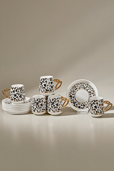 Karaca West 6-Person Leopard Patterned Coffee Cup Set 90 ml