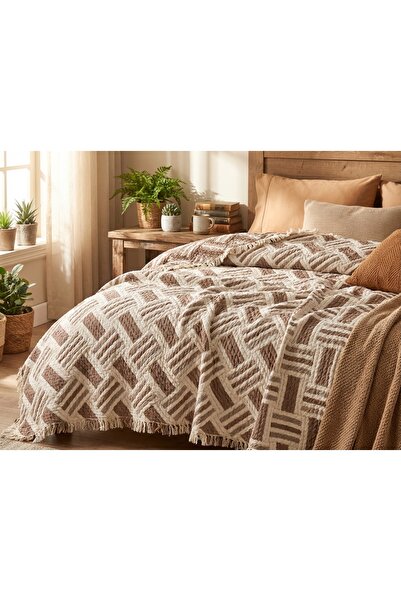 kesenegore Κουβέρτα κρεβατιού 100% βαμβακερή ζακάρ με ψάθινο σχέδιο 8 στρώσεω...