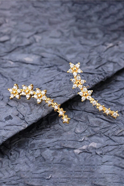 The Collection Kadın Zirkon Taşlı Su Yolu Yıldız Model Ear Climber Gold Küpe