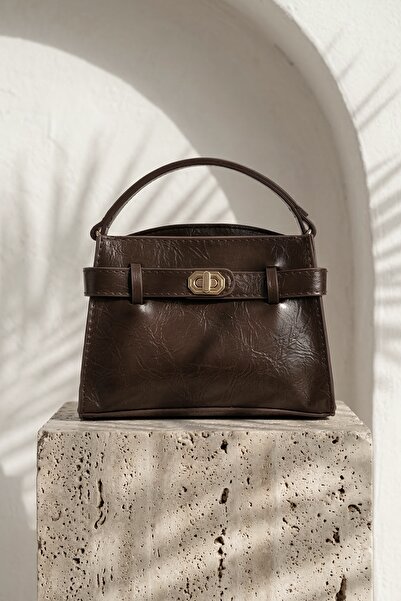 InStyle Lock Detail Cross Strap Bitter Brown Bag