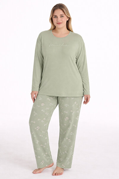 Pijamoni 34503-26 Large Size Women's Pajamas Set Long Sleeve Printed Pants Co...