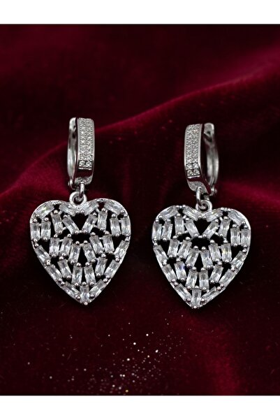 ahsenaksesuar2025 Stone Heart Model Dangle Earrings Silver Color Zircon Stone...