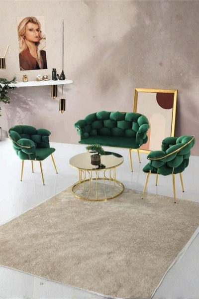 Savita Home Balon Çay Seti 4’lü Yeşil Cam Orta Sehpa 80 cm Modern Şık Tasarım...