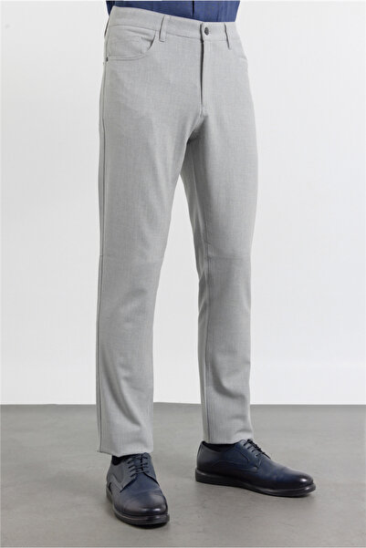 İmza بنطلون كاجوال رمادي بخمسة جيوب وقصة مستقيمة ومرنة وضيقة 1003255157