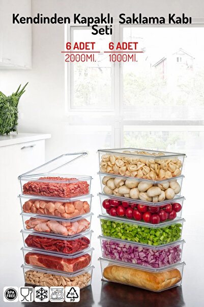 Nandy Home 12'li Set Kendinden Kapaklı Derin Dondurucuya Uygun Saklama Kabı 1...