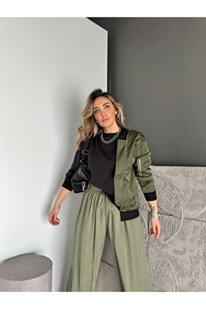 Zerrincan Giyim Yeşil Paraşüt Parçalı Fermuarlı Sweatshirt