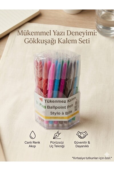 NESLİMSİ ATÖLYE 50'li Paket Renkli Tükenmez Kalem Seti - İnce Uçlu & Yumuşak ...