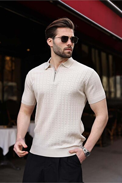 Madmext Stone Color Polo Collar Slim Fit Knitwear Men's T-Shirt E7465