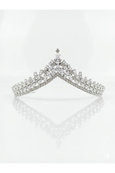 Ümaks Silvers Zircon Stone V-Cut Bridal Tiara and Sparkling Engagement Hair A...