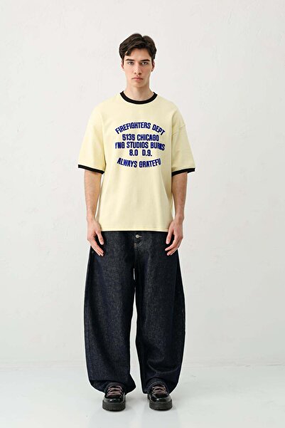 VAMOSCLO Printed Crew Neck Oversize T-Shirt Yellow