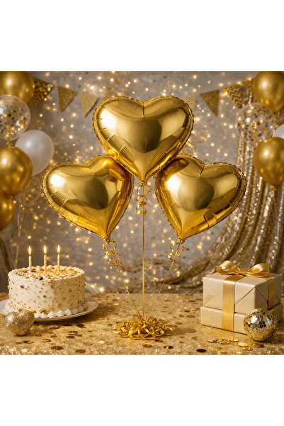 Happyewent 3-Piece Large Size Gold Heart Foil Balloon Set (24 Inches / 60 cm)