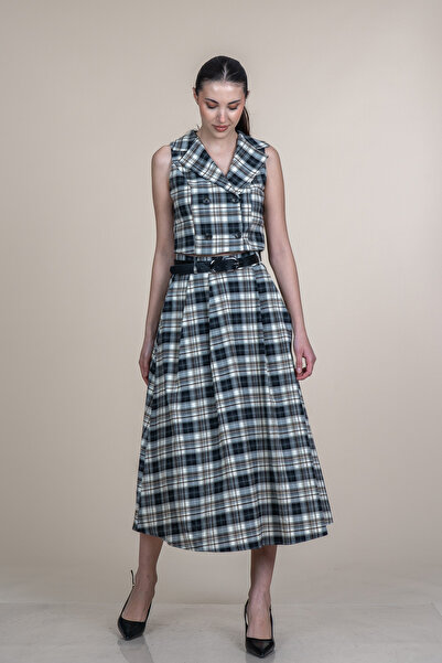 MissVina Mini vestă și curea piese Fuste ecosez Seturi 1296