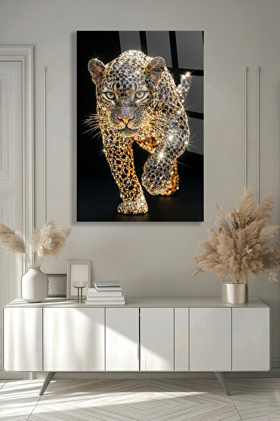 TAULART Нечуплива стъклена маса с диамантен леопардов луксозен дизайн и изкус...