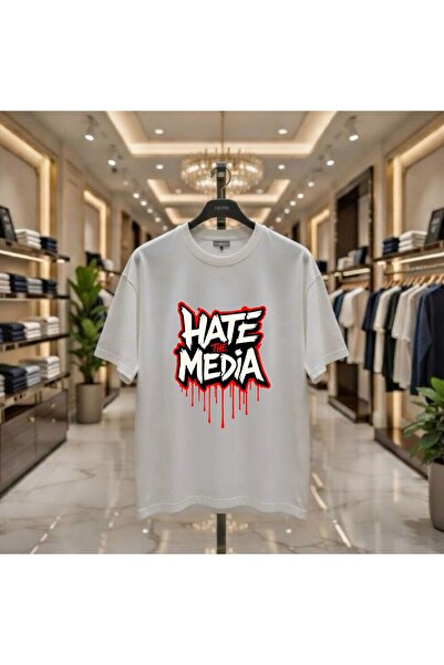 playwear Hate Media Printed 100% Cotton Oversize Loose Regular Fit Crew Neck ...