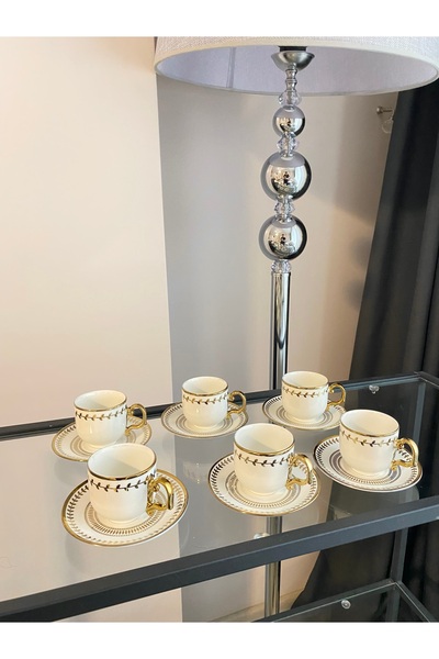 BERENHOMEE Kahve fincalı 6 kişilik gold yaldızlı set