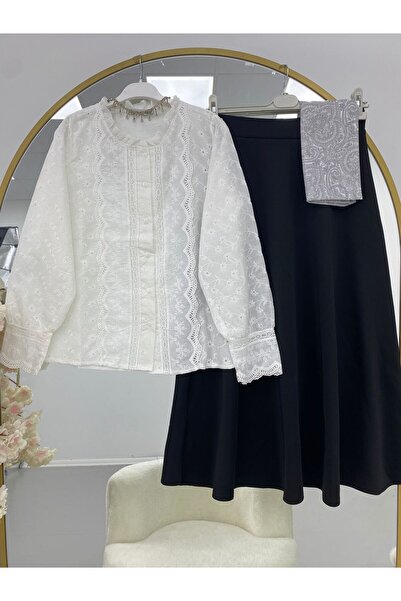 modasindoma Women's Linen Shirt Suit with Black Skirt