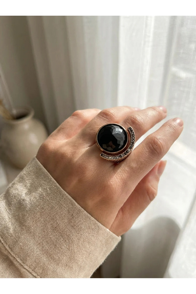 Dorvina خاتم نسائي من البرونز، مجوهرات عتيقة، موديل هلالي من الكريستال الأسود...
