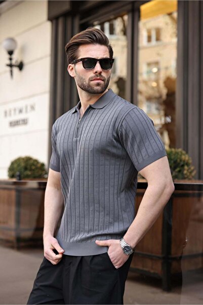 Madmext Anthracite Polo Neck Slim Fit Knitwear Men's T-Shirt E7465