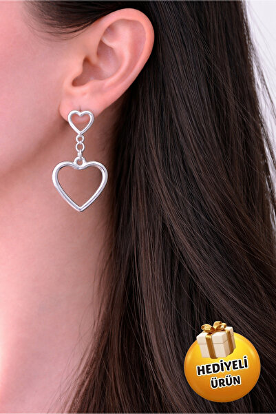 Piercing Market Steel & Silver أقراط على شكل قلب بتصميم خاص مع تعليقة هدية