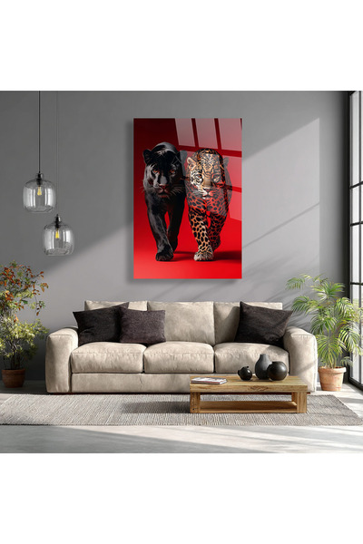 TAULART Unbreakable Glass Table Leopard and Black Panther Strong Wild Animal ...