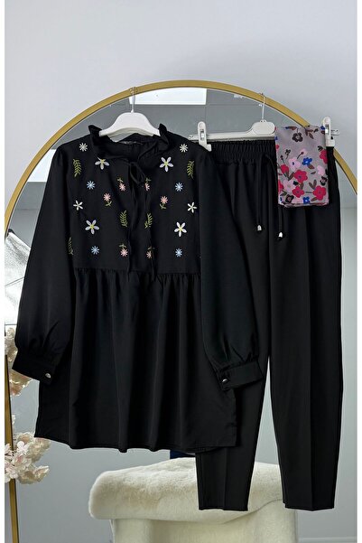 modasindoma γυναικείο κοστούμι με κεντημένα λουλούδια