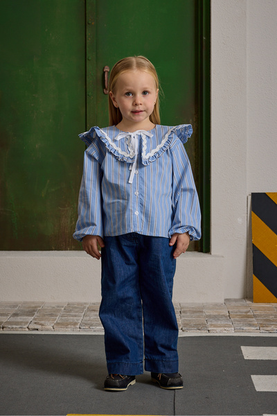 Fahhar Kids Cămașă cu guler larg și dungi, albastră