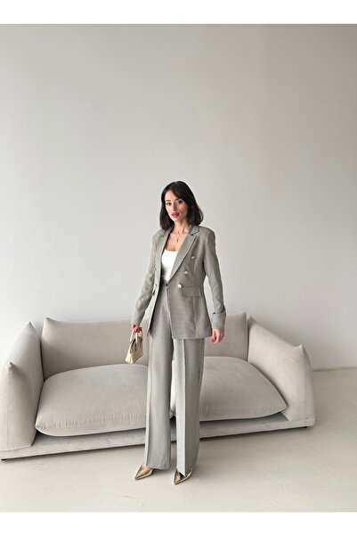 Female Clothing Asimetrik Pötikare Blazer Ceket Yüksek Bel Cepli Bol Paça Pan...