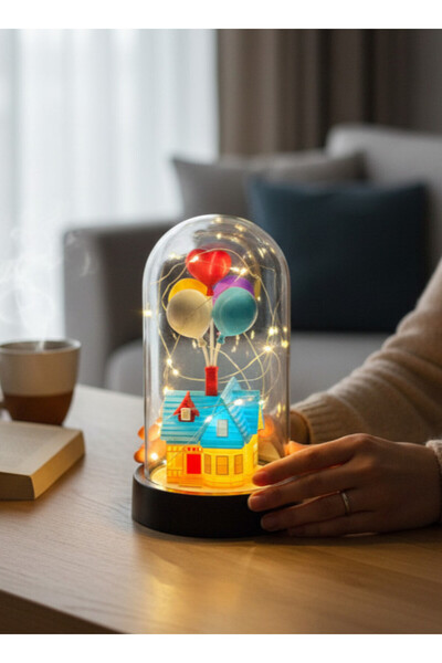 Puzimo 21 CM LED Işıklı Balonlu Ev Fanus Lamba – Kalem Pilli Dekoratif Mika F...