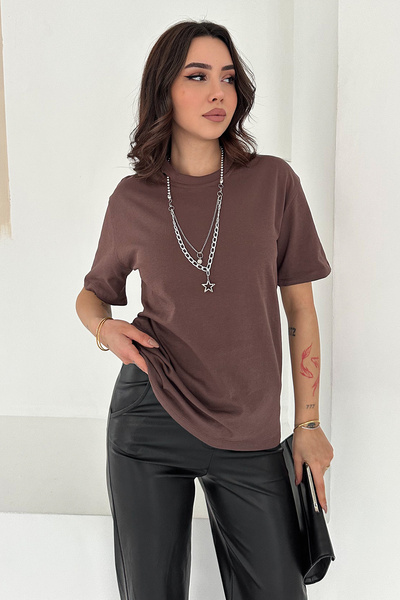 Noa&Noa Women's Basic Oversize T-Shirt with Pendant – Crew Neck Comfortable Fit