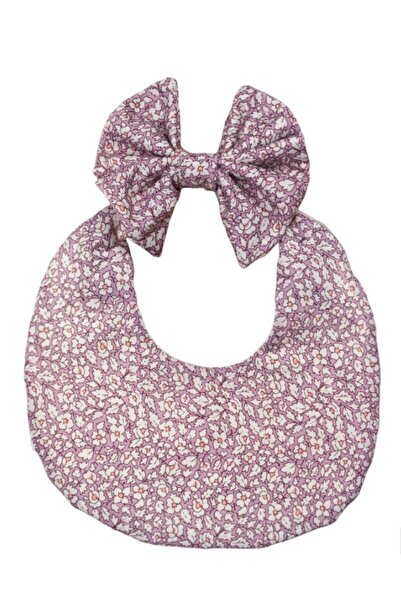 Bambimici - Luna Ribbon Headband & Baby Bib Set - Floral Dark Pink