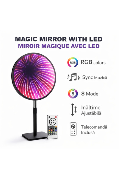 s-Eye Magic Mirror with RGB LED, Infinite Tunnel Effect, Music Reaction, 8 Mo...