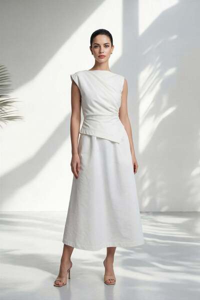 Setre Кремава рокля от тафта без ръкави, с детайл на талията и удобна кройка,...