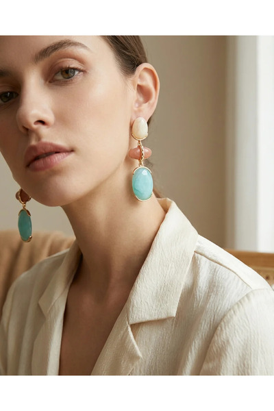 Dorvina Vintage Women's Earrings Women's Earrings Gold Detailed Cream Pink Bl...