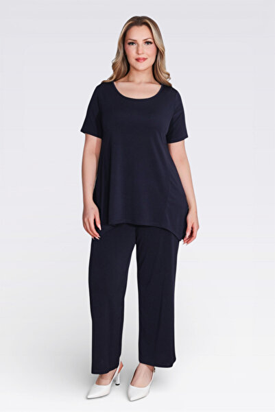 TOLGA SARAÇOĞLU 30140 Dark Blue Comfortable Cut Pants with Elastic Waist and ...