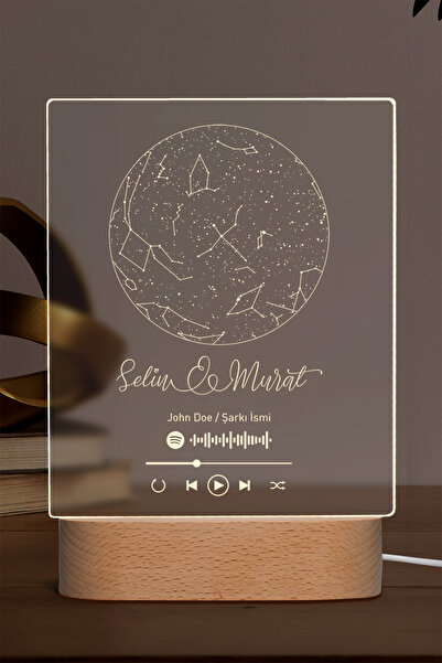 Karma Light Markt Spotify Kodlu Kişiye Özel Yıldız Haritası Led Gece Lambası,...