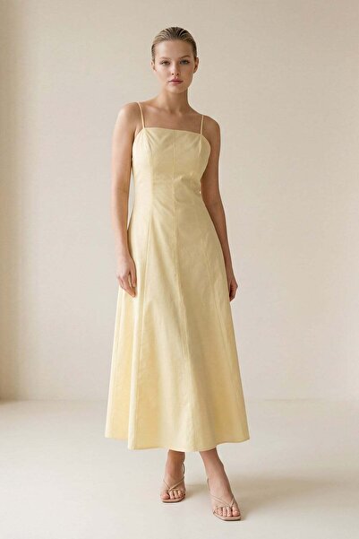 Setre Butter Yellow Strappy Dress with Stitching Detail and Comfortable Cut