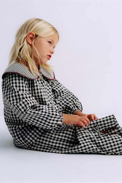 Magu Girl's Cotton Black and White Gingham Shirt and Pants Set - Large Collar...