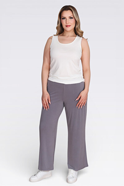 TOLGA SARAÇOĞLU 30140 Gray Comfortable Cut Pants with Elastic Waist and Tube ...
